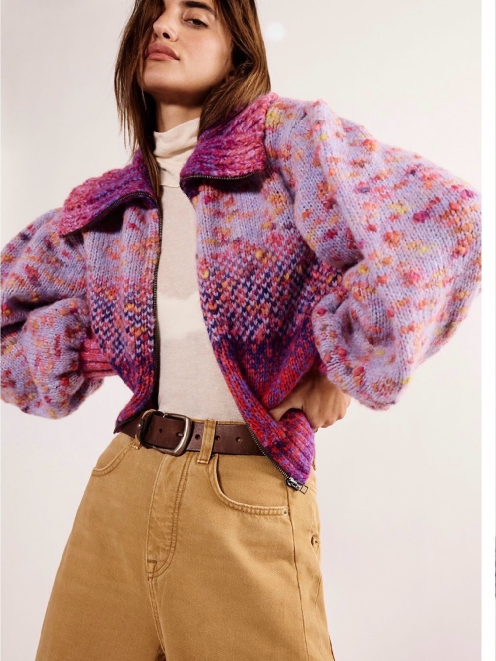 Free People Orchid Berry  Sugar. and Sweets Knit Bomber Jacket. Wool & Alpaca - Picture 5 of 11